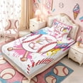 thumbnail image 5 of Meiyoeat Ice Cream Baseball Letter E Twin Sheet Sets 3pcs for Girls Children, Playful Art Bedding for Bedroom, Pink White Red, 5 of 6