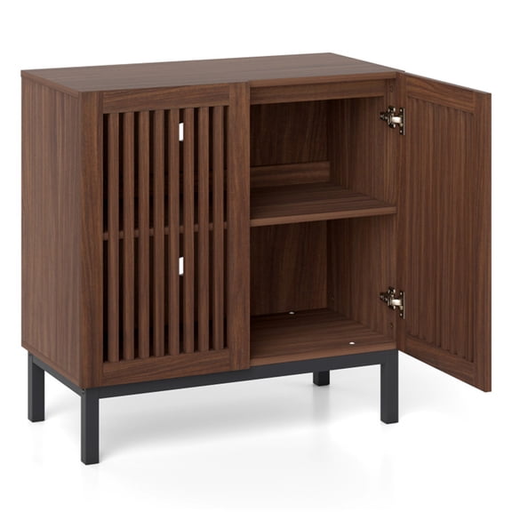 32" Farmhouse Buffet Sideboard Cabinet with 2 Doors, Walnut Black Storage Cabinet with Adjustable Shelf, for Kitchen Dining Living Room