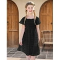 thumbnail image 3 of Aideaone Girls Chiffon Dress Flutter Ruffle Short Sleeve Kids Square Neck Frocks Black 6-13Y, 3 of 7