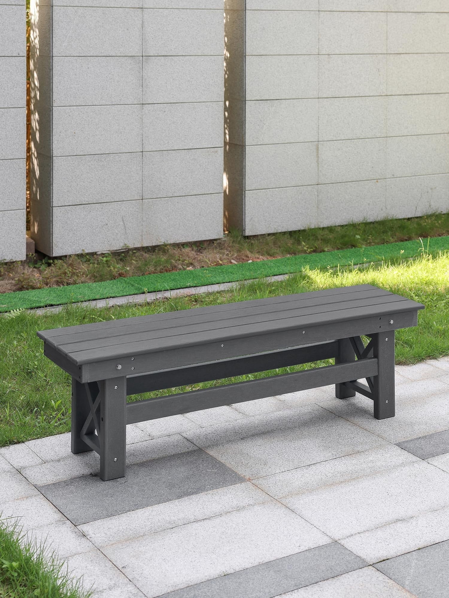 HDPE Outdoor Dining Table for 6, 66.9" Rectangle Patio Dining Table with 2.2" Umbrella Hole, All Weather HDPE Outdoor Table for Backyard, Deck, Garden, Poolside, Smoke Gray