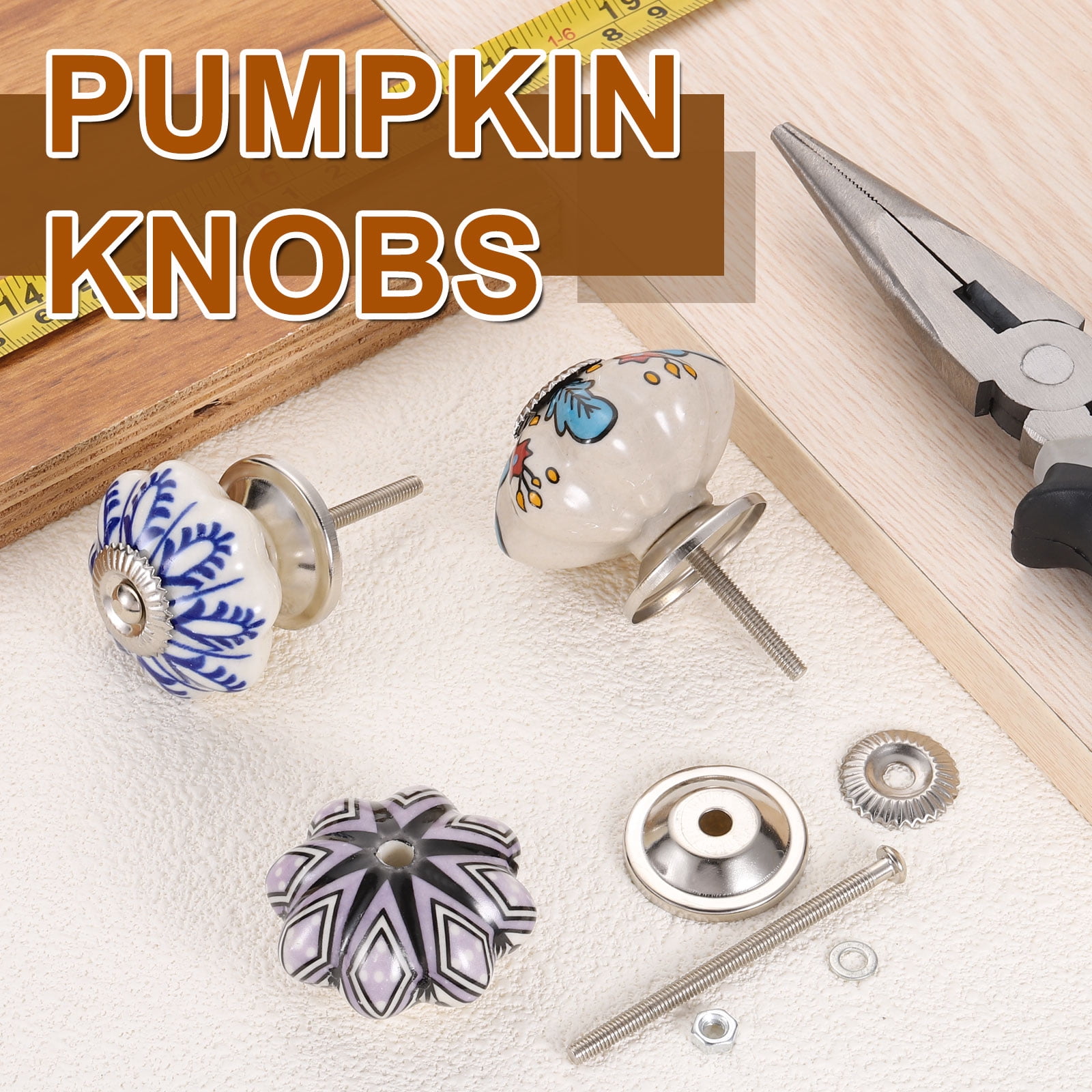 Uxcell 6 Pack Floral Ceramic Pull Knobs, Vintage Round Cabinet Knobs, Willow Leaf Blue Ceramic Knobs for Kitchen Cabinet