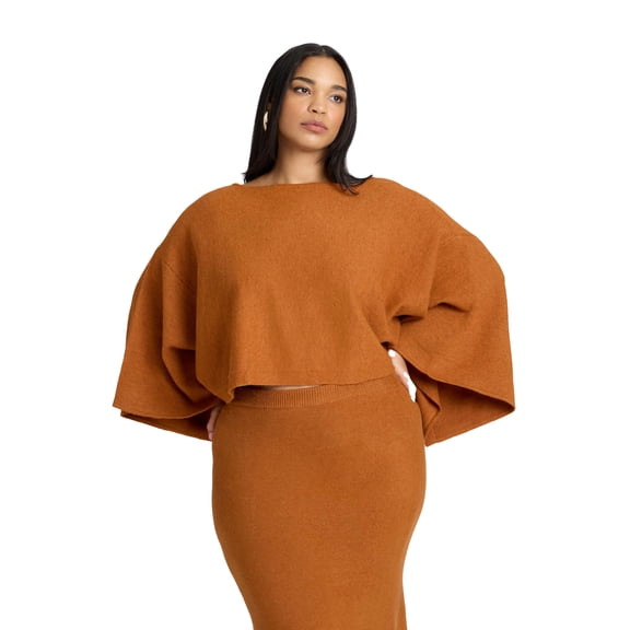 ELOQUII Women's Plus Size Draped Cropped Sweater