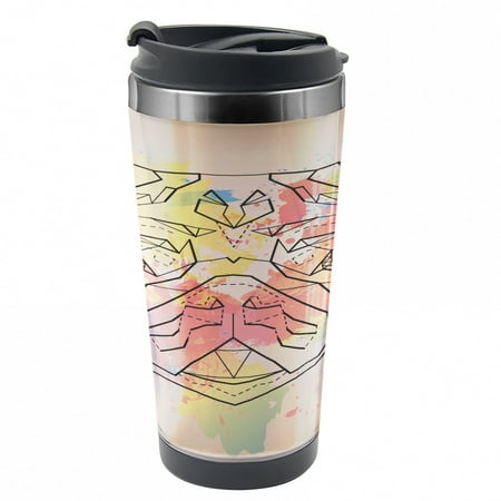

Pug Travel Mug Vibrant Colored Line Art Steel Thermal Cup 16 oz by Ambesonne