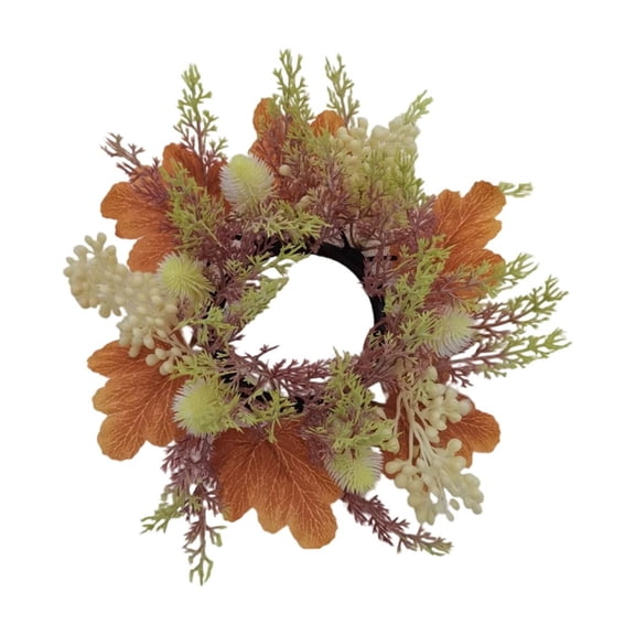 ICQOVD Fall Pumpkin Candle Holder Wreath Artificial Maple Leaf Pinecone Desktop Table Decoration