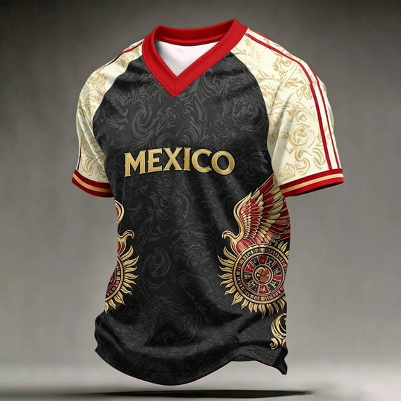 Mexico 2026 Soccer Cup Jersey for Men, V-Neck Short Sleeve Athletic Training Top, Breathable Sports Shirt, Active Fan Support Tee, Lightweight Casual Pullover, 1 Pack Black L