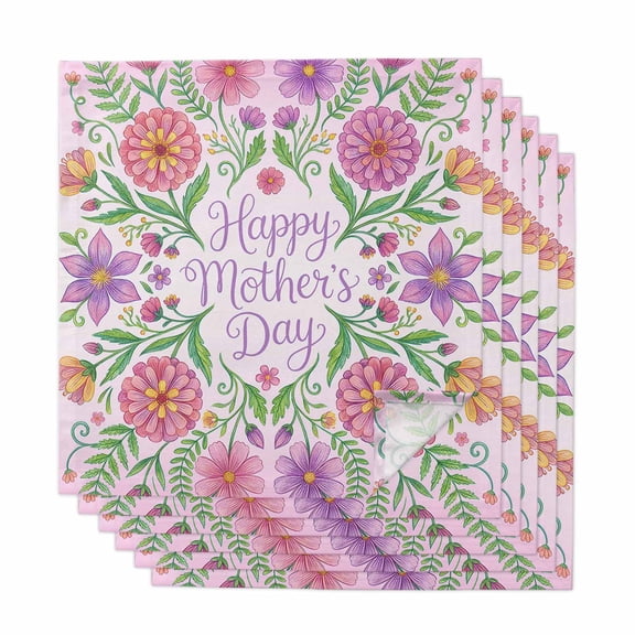 Happy Mother's Day Cloth Napkins, Watercolor Flowers Floral Botanical Spring Washable and Reusable Dinner Napkins Set of 6, Table Napkin for Kitchen Party Birthday Wedding Hotel Housewarming 20"x20"