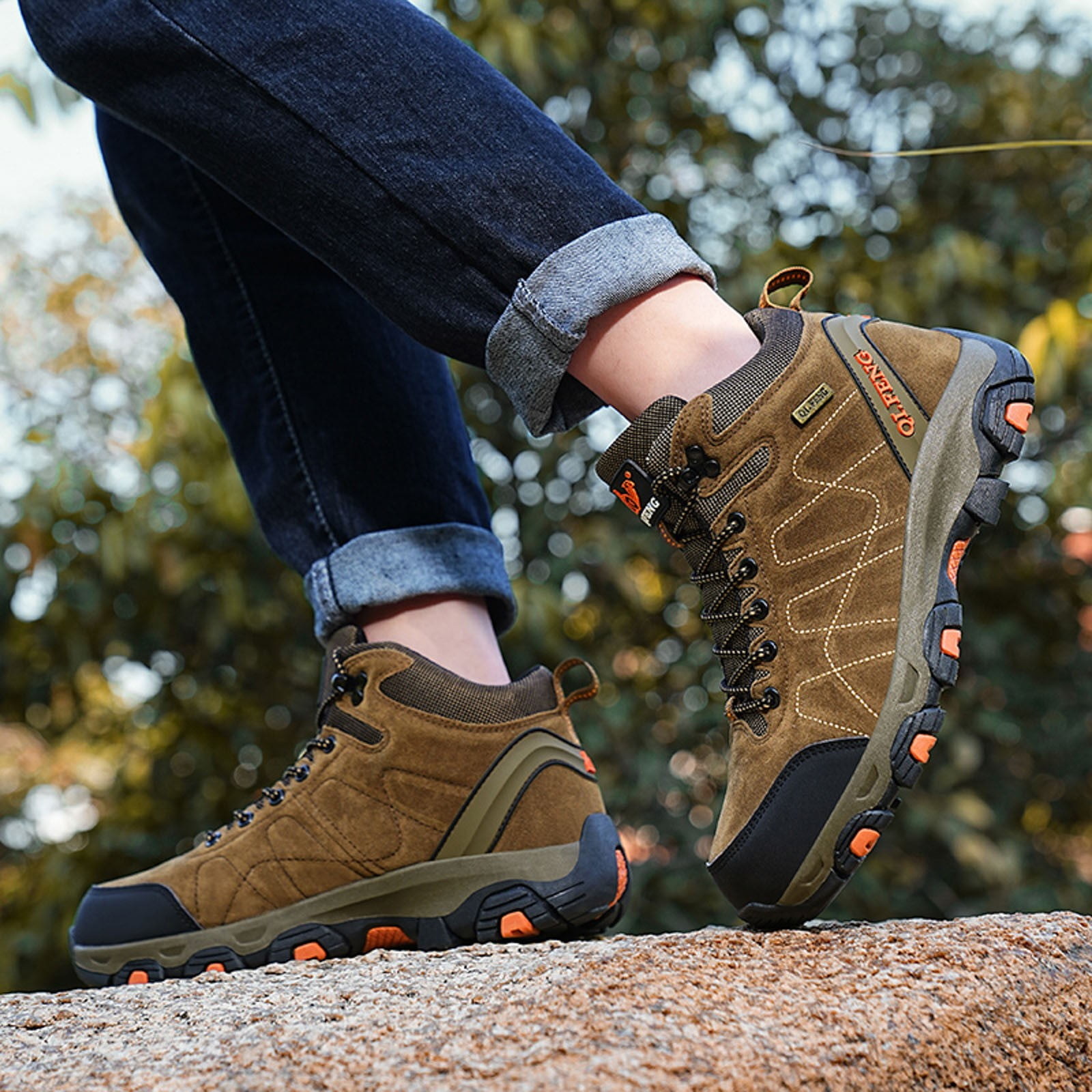 Modisza Men's Hiking Shoes Water Proof Daily Walking Ankle Boots Round Toe Lace Up Trekking Climbing Outdoor Sport Sneakers Size 7.5 Brown