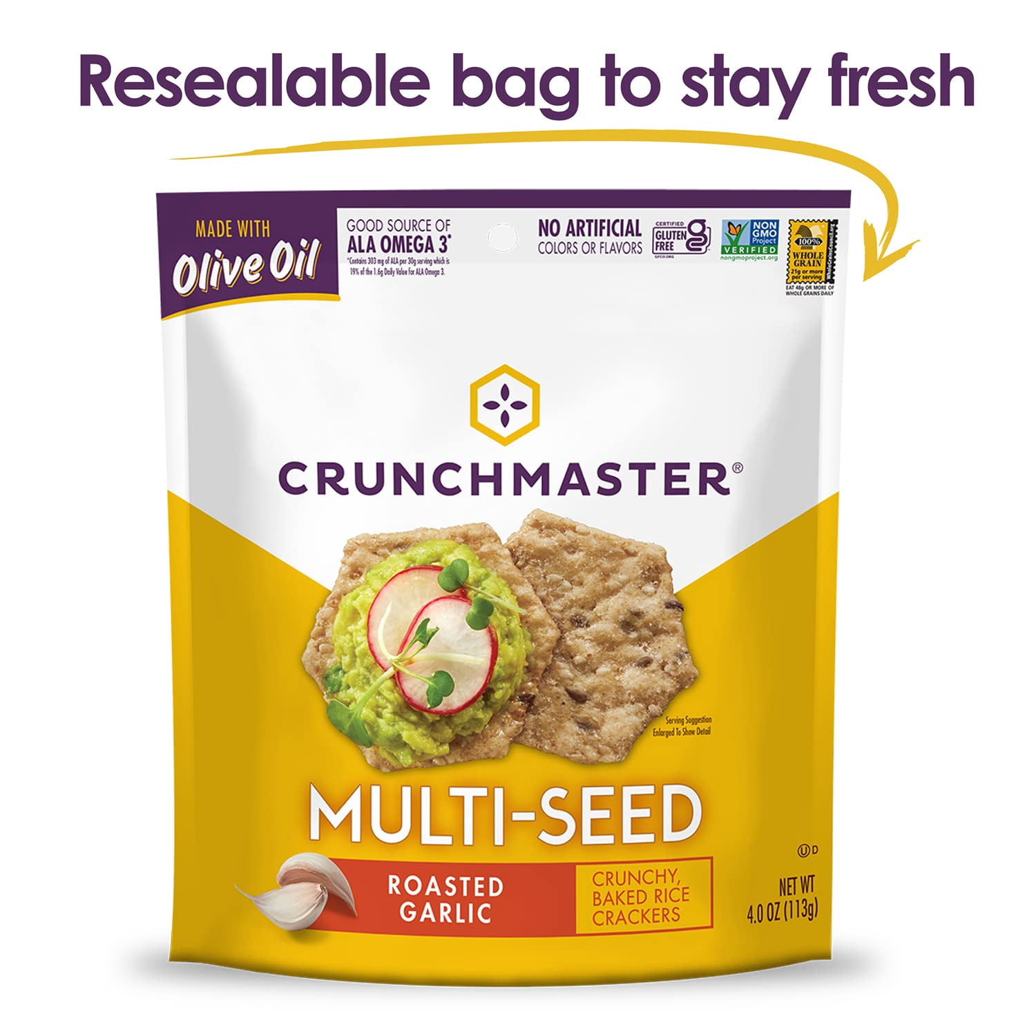 Pack of 12, Crunchmaster Multi-Seed Crackers, Roasted Garlic, 4 oz