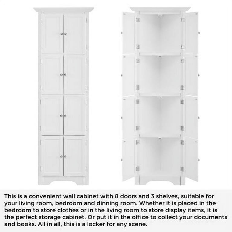 Tall Storage Cabinet with 4 Doors and 4 Shelves for Living Room, Kitchen, Office, Bedroom, Bathroom 17 Stories Color: White