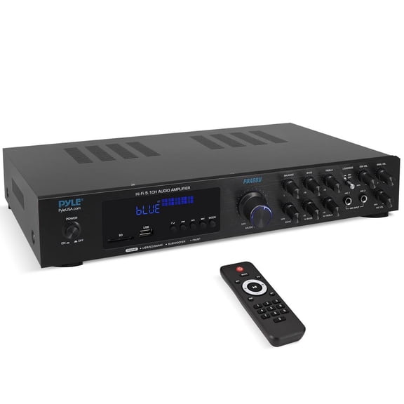 Pyle 5 Channel Audio Amplifier with Bluetooth, USB/SD, FM Radio & 1/4” Mic Inputs, Multi-Source Home Audio System