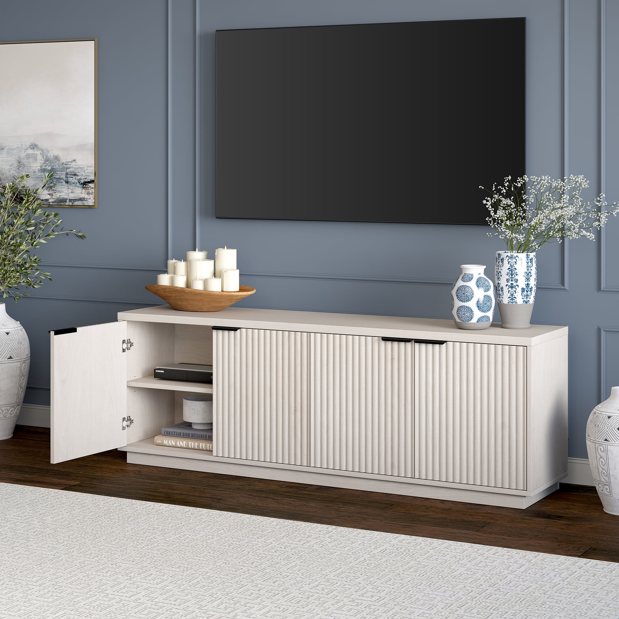 Mansfield Rectangular TV Stand for TV's up to 78" in Alder White