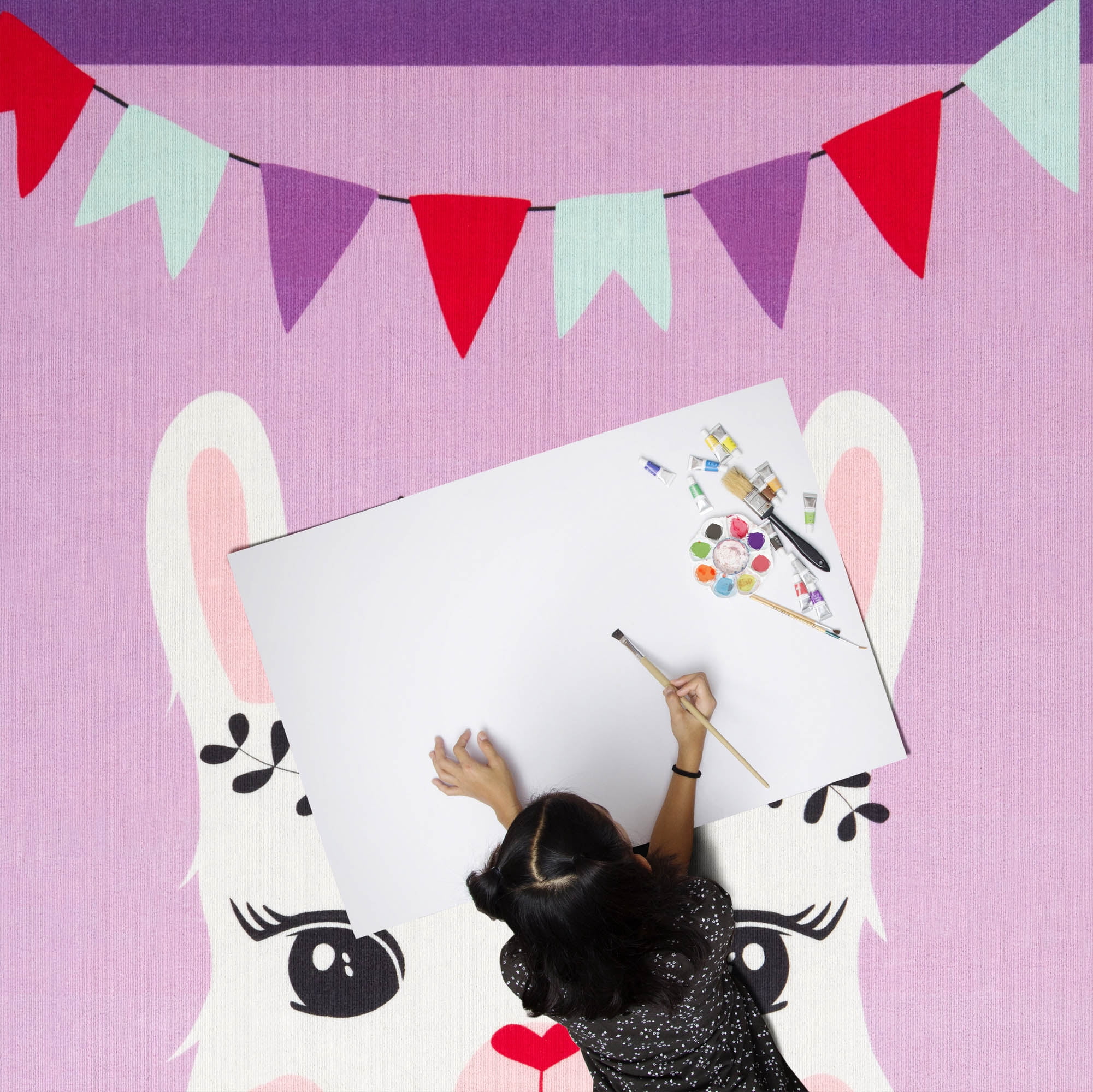 Everwash™ Imagine Llama Kids Machine Washable Area Rug, Purple/White, 3'x5'