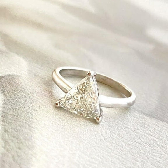 2Ct Trillion Cut Natural Moissanite Diamond Ring in 14K White Gold Plated