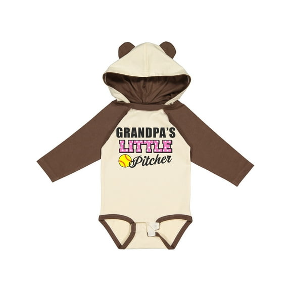 Inktastic Grandpas Little Pitcher Softball Girls Long Sleeve Baby Bodysuit