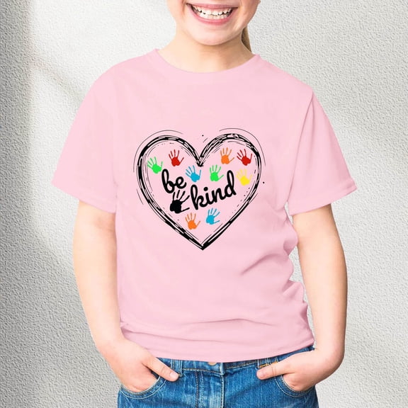 ZHOGXU Kids Children Girls T Shirt Short Sleeve Round Neck Letter Print Comfortable Breathable Tee Top For Casual Daily Wear,Light Pink,3-4 Years