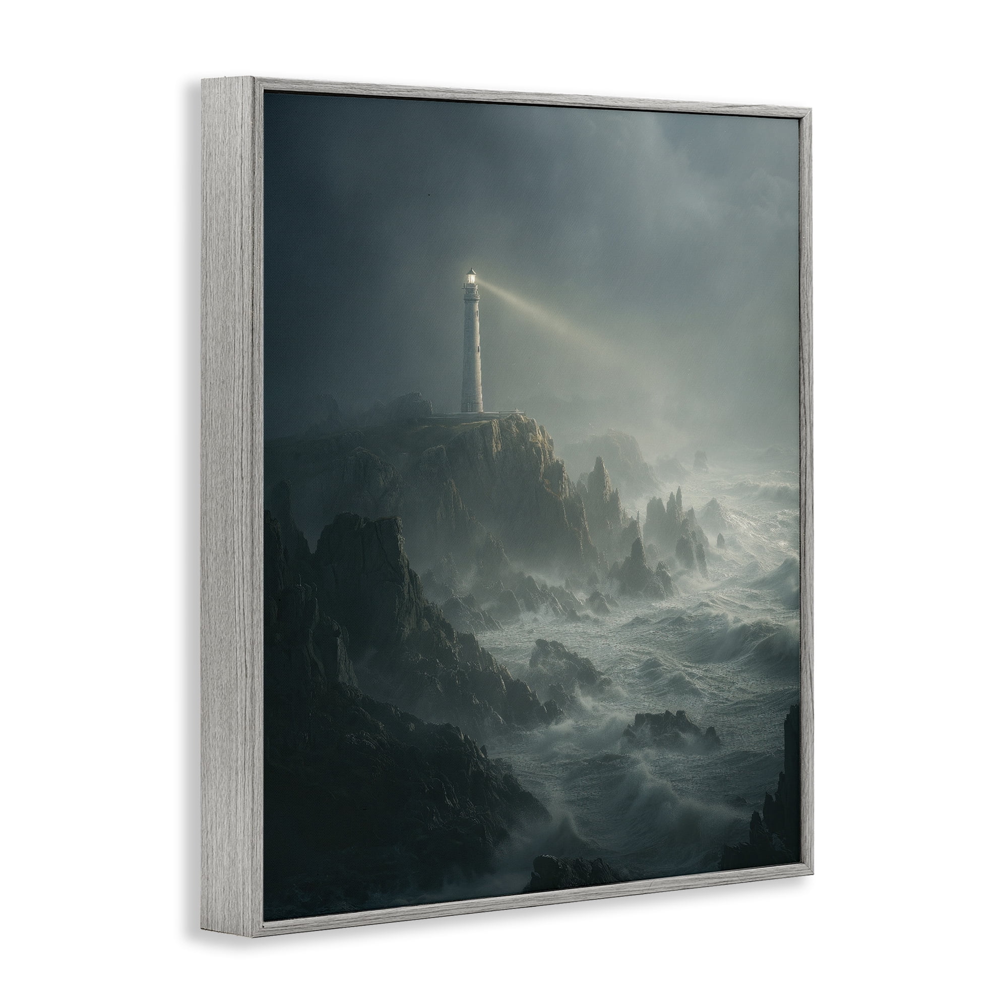 Lighthouse and Stormy Cliff Gray Framed Giclee Art, design by Ziwei Li