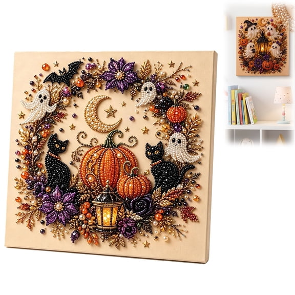 Halloween Ghost Pearl Art DIY Kit, 3D Pearl Painting Kit for Adults, Cute Spooky Diamond Art Craft, Fall Home Decor Wall Art(A)