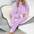 thumbnail image 5 of Defitshape Women's Sherpa Fleece Pajama Set Plain 2 Piece Hoodie Joggers Sweat Outfit Soft Sweatsuit Cozy Long Sleeve Shirt Pants Set Fall Spring Pjs Loungewear Lounge Set Purple Large, 5 of 5