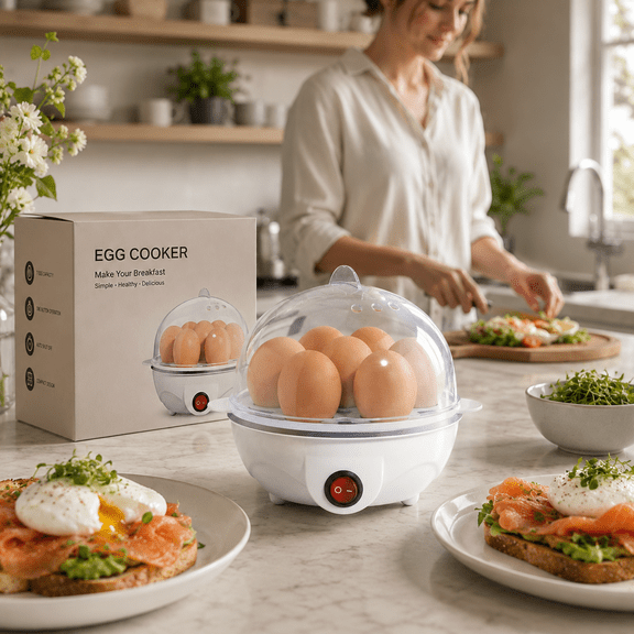 8 in 1 Egg Rapid Egg Cooker, Electric Egg Boiler, Poacher & Steamer for Hard, Medium & Soft Boiled Eggs, Family Size Meal Prep Kitchen Appliance