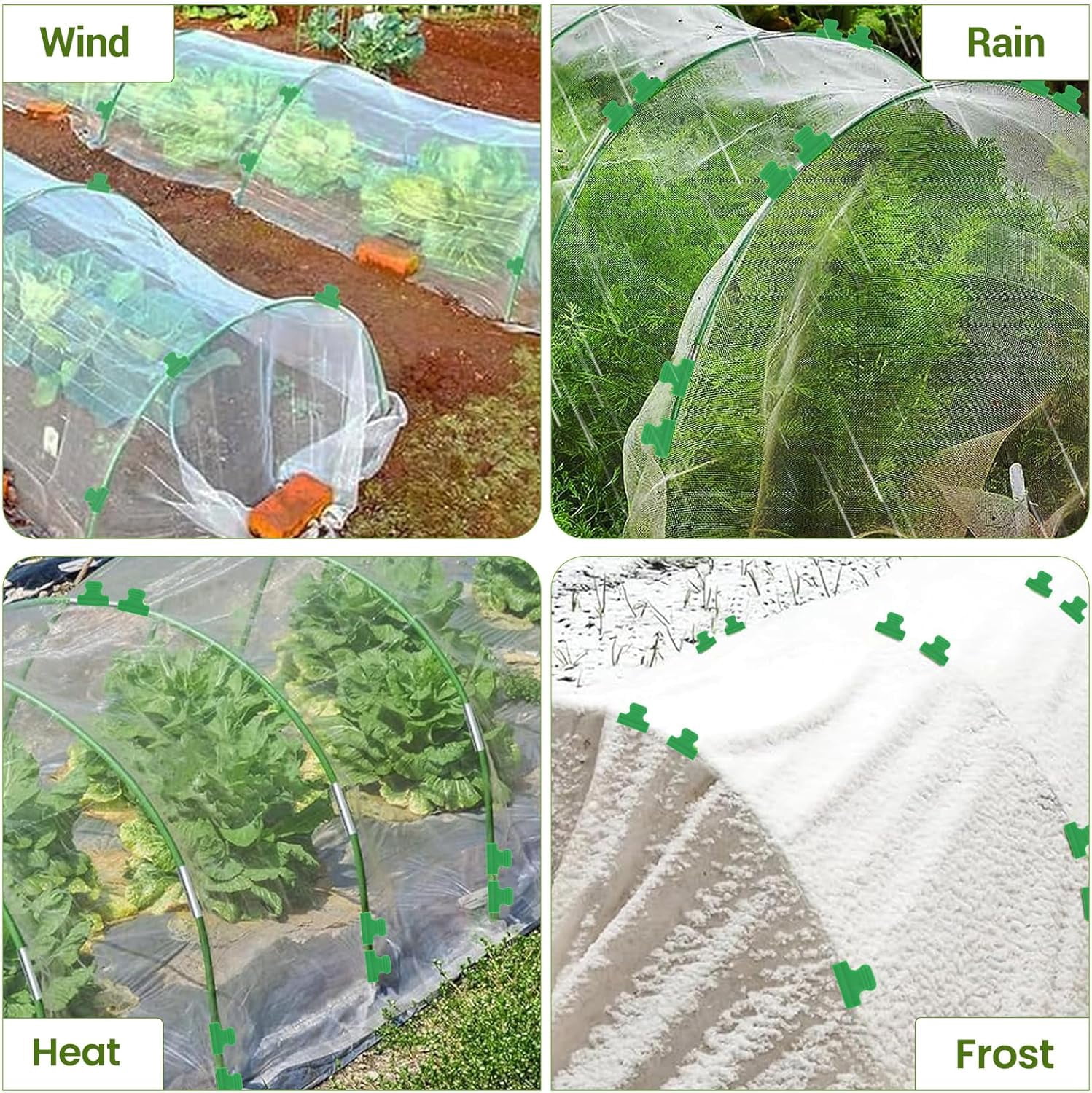 Garden Netting Kit, 8 x 24 ft Fruit Tree Mesh Netting with 5 Sets Fiberglass Garden Hoops & 20 Clips, Insect Bird Barrier Cover for Vegetable, Fruit, Flowers Protection, White