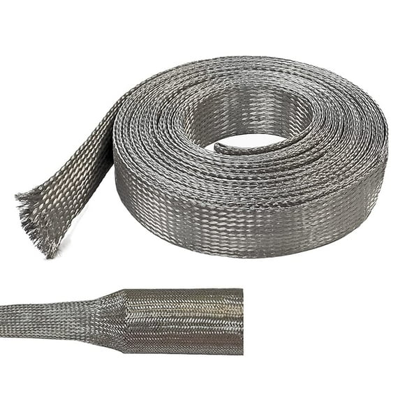 Electriduct 1/8" Tinned Copper Metal Braid Sleeving Flexible EMI RFI Shielding Wire Mesh (0.08" Diameter) - 50 Feet