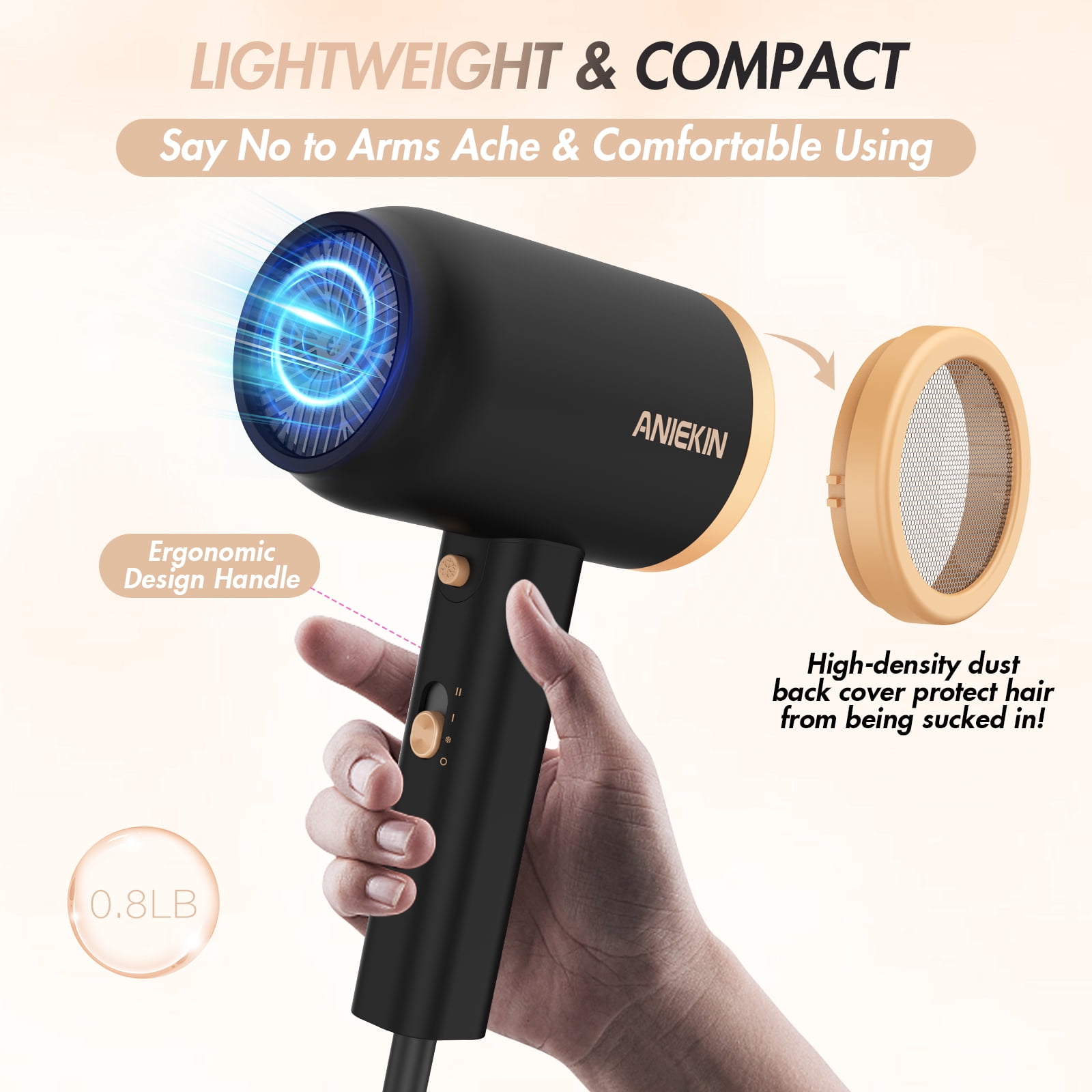 Hair Dryer, 1875 Watts Fast Drying Blow Dryer with Diffuser and Concentrator, Compact Lightweight Hair Dryer for Women and Men