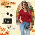 thumbnail image 6 of VDJ Women Blouses 3/4 Sleeve Sleeve Button V Neck Tshirts Cozy Soft Lounge Red Tee Tops Clothing Size M, 6 of 10