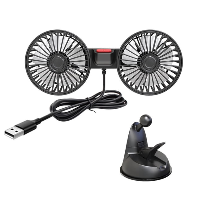 Ohufall USB Powered Dual Head Suction Cup Car Fan 360° Adjustable Portable Cooling Fan For Auto Office And Home