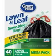 Great Value Lawn & Leaf Drawstring Bags, 39 Gallon, Black, 40 Ct