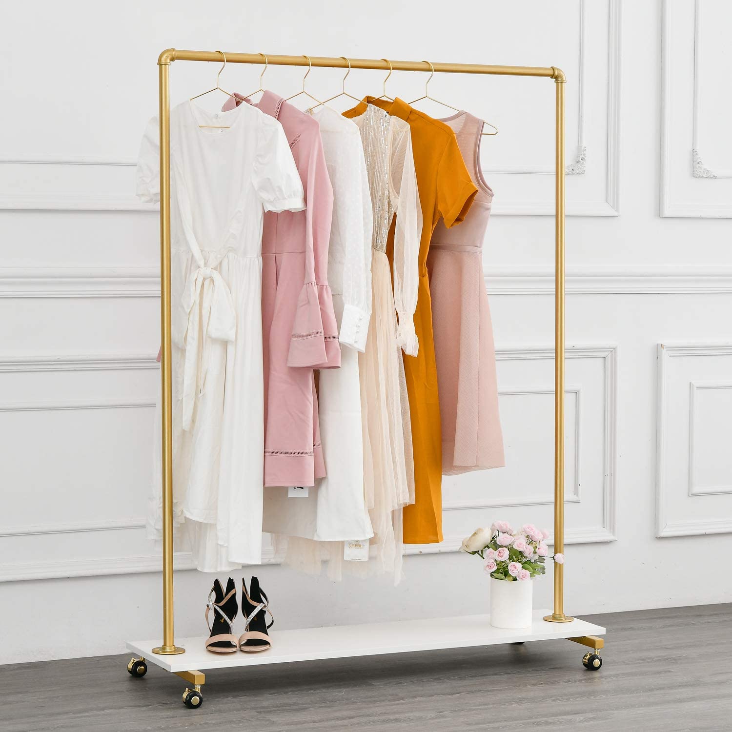 Gold Pipe Clothing Rack Garment Rack with Shelves Retail Clothes