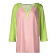 thumbnail image 5 of Fiudx Liquidación de Ofertas Flash Blusas Estampadas con Bloques de Color Informales para Mujer, Top con Cuello En V y Botones, Manga 3/4, Hombro a Manga, 5 of 5