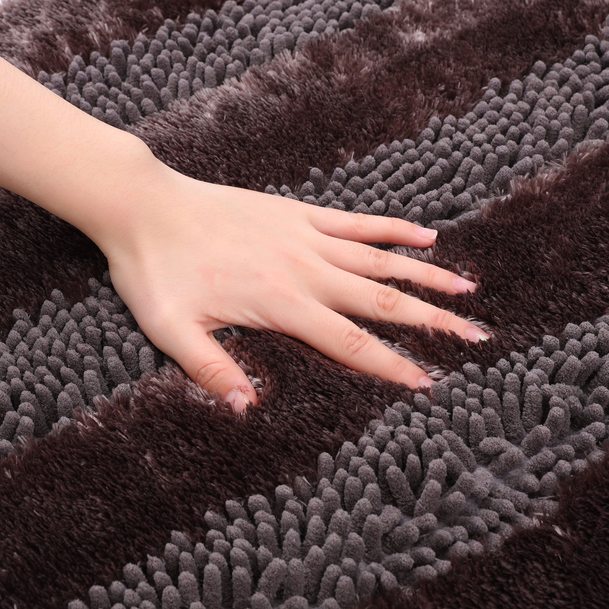 Unique Bargains Striped Bathroom Mat Soft Fluffy Chenille Baths Rugs Brown 20" x 32"