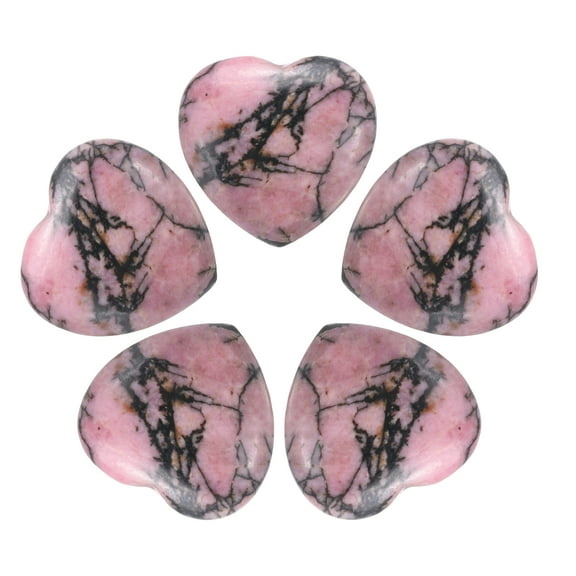 5Pcs Natural Heart Stone Quartz, Love Heart Worry Stones for Balancing Worry Bulk Black Pink