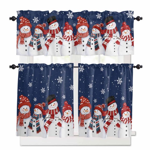 Red Christmas Curtain Valances Set Tree Snowflakes Kitchen Curtains 24 inch Length Rod Pocket Valance and Tiers 3 Piece Set Small Bedroom Bathroom Laundry Decor