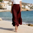 thumbnail image 5 of Danhjin Women's Flowy Maxi Skirt Summer High Waisted Casual Skirts High Elastic Waisted Pleated Tiered A Line Casual Party Dress, 5 of 8