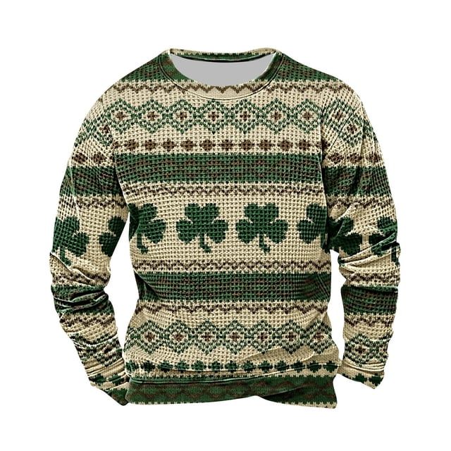 RXMEKW Chandail de la Saint-Patrick pour Femmes, Imprimé Trèfle à Manches Longues Col Rond Coupe Ample, Vêtement Décontracté pour Fête