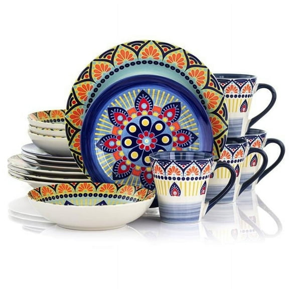 Zen Mozaik Luxurious Stoneware Dinnerware with Complete Setting for 4, Blue - 16 Piece