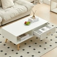 thumbnail image 2 of GZXS 41 Inch Rectangle Coffee Table with Storage Drawer & Open Shelf, Solid Wood Legs, Stylish Living Room Furniture, White, 2 of 9