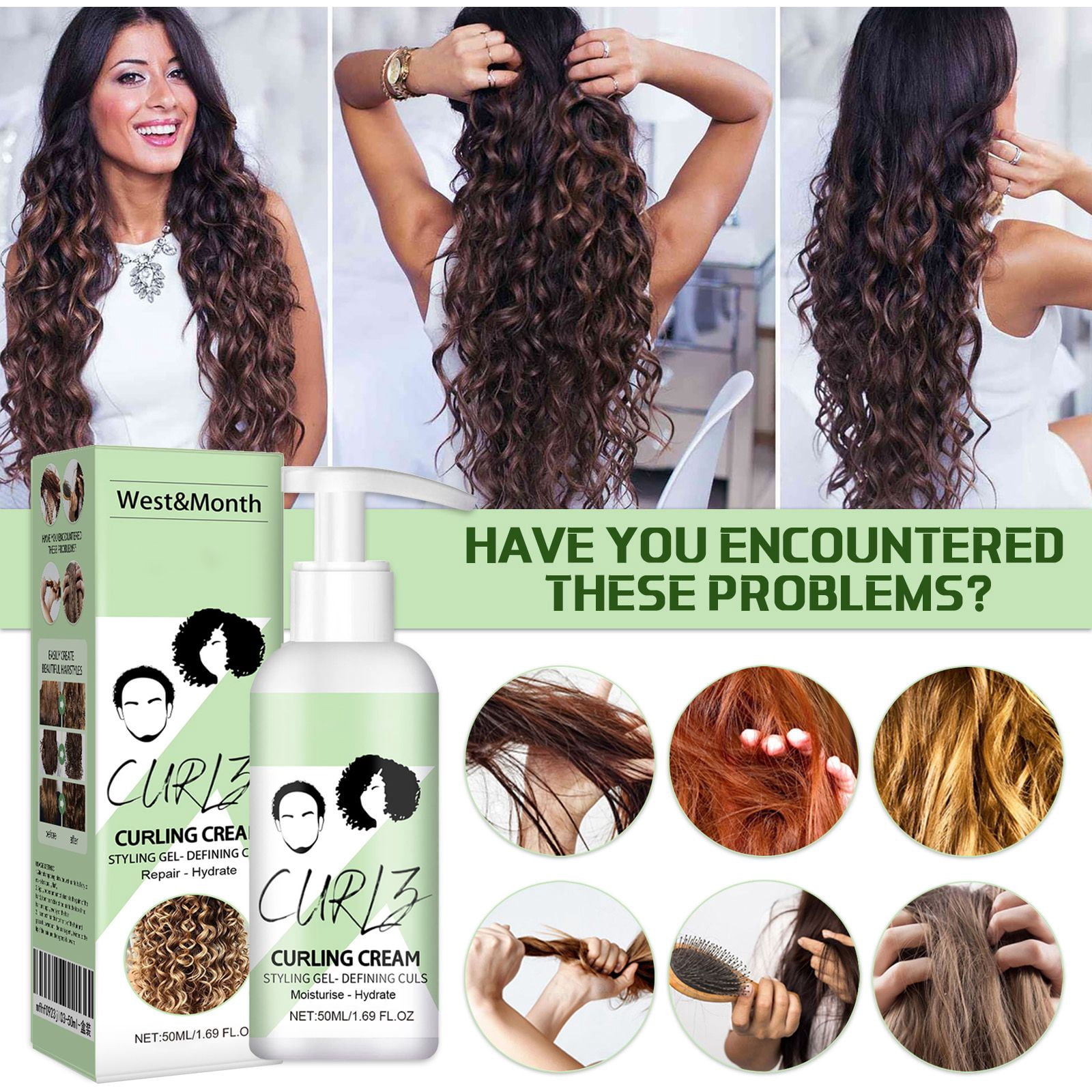 Alvantor Curl Cream Elastin Moisturizing Keratin Treatment for Curly Hair Frizz Smoothing 1.69 fl oz