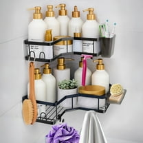 SBEN Corner Shower Caddy (Black) – 2 Shelves, No Drilling, Rustproof, with 4 Hooks, Toothbrush Holder and Soap Dish for Bathroom Organization.