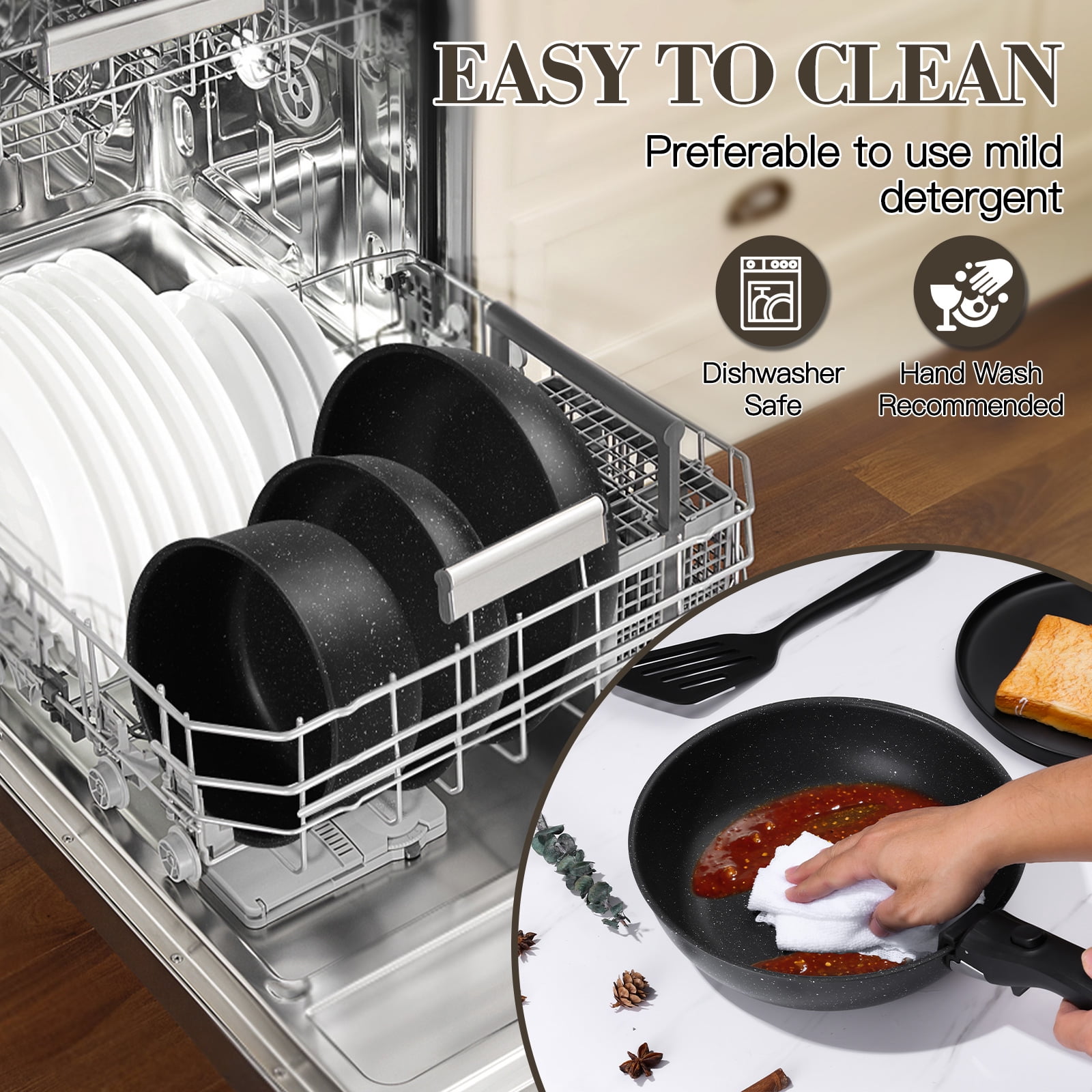 Vesteel 12Pcs Pots and Pans Set, Nonstick Cookware Set with Detachable Handle and Egg Frying Pan, Stackable RV Kitchen Cooking Utensils Set, Black