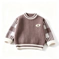 thumbnail image 6 of Sahpxhe Little Boys Sweater Crew Neck Plaid Long Sleeve Knit Sweater Kids Warm Winter Casual Pullover Top with Bear Patch Coffee 3-4 Years, 6 of 9