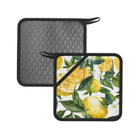 

2pcs Silicone Anti-Hot Hot Pads Oven Mitts Heat Resistant Pot Holders With Pockets Non Slip Oven Glove Potholder For Kitchen Cooking Bbq Baking 7.1in Watercolor Lemon And Flowers (3) (1)