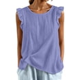 thumbnail image 4 of Bmisegm Womens Tank Tops Casual Comfortable Ruffle Sleeveless Round Neck Relaxed Fit Lightweight Breathable Basic Vest Summer Tops for Women Light Purple XXXXXL, 4 of 5