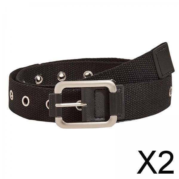 Cinturón de Cintura Fernando para Hombres y Mujeres Agujero de Una Sola Fila Cinturón de Hebilla de Pin de Lona Decorativa Negra Ajustable 2 piezas