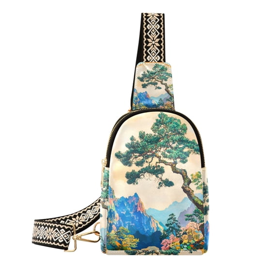 FORMRS Womens Crossbody Sling Bag Travel Daypack Shoulder Chest Backpack, Large Pine Tree