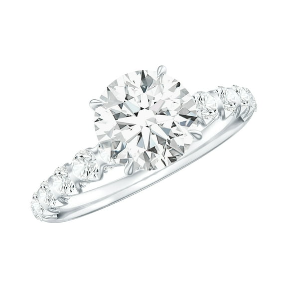 Rosec Jewels Round Moissanite Engagement Ring with Side Stones (7 mm, 1 Carat, D-VS1 Quality Certified) - With Jewelry Box, 925 Sterling Silver, US 4.00