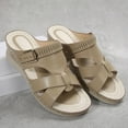 thumbnail image 4 of LOVZFMLL Wedge Sandals for Women 2025 Cut Out Cross Straps Slippers Slip On Open Toe Summer Casual Outdoor Beach Vacation Walking Slides Gray 5.5, 4 of 7