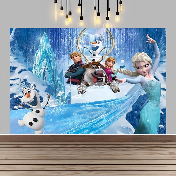 Frozen Happy Birthday Anime Cartoon Theme Backdrops Banner Birthday Party Decor Supplies(5x3ft)