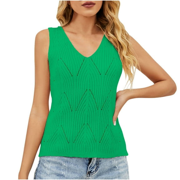 IROINNID Women's Casual Summer Solid Color Knitting Camisole Loose V-Neck Tank Tops Clearance